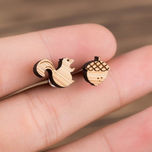 "Nuts About Fall" Handmade Wood Stud Earrings - Picture 3 of 4